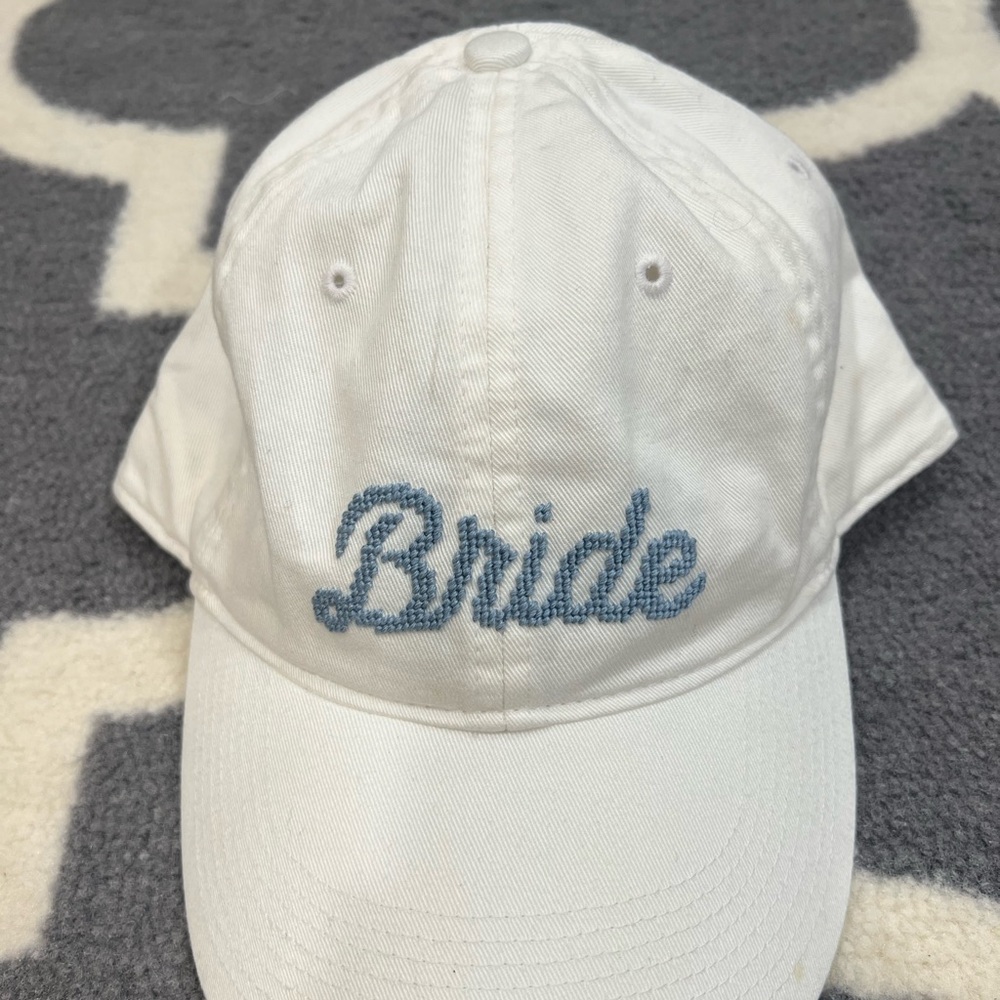 smathers and branson white and blue needlepoint bride hat